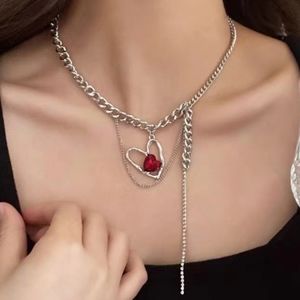 Heart shape titanium steel necklace tassel glass